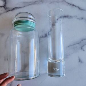 Kitchen jar clear glass woman of the year 1987 vintage high tall skinny drinking